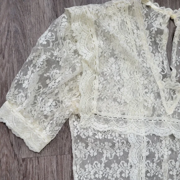 Vintage Lace Drop Waist Sheer Dress Nightgown Victorian Bridal Wedding Fairycore - Picture 9 of 14